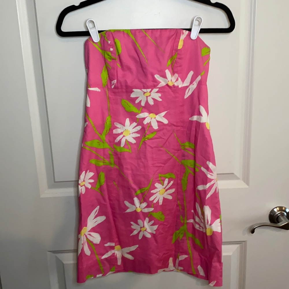 Lilly Pulitzer pink floral strapless dress size 0